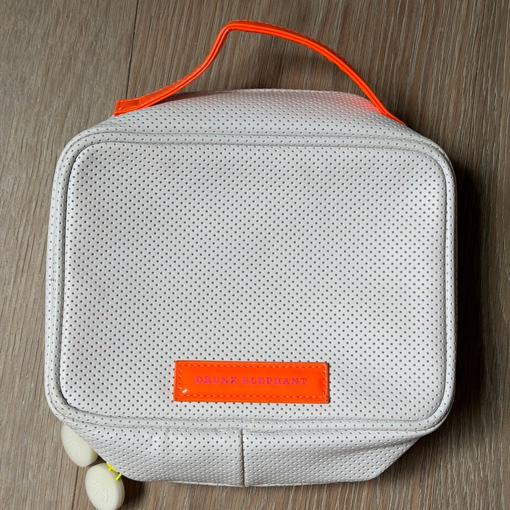 Drunk Elephant white & Neon Orange pink Cosmetic Travel Pouch makeup bag - Picture 2 of 6